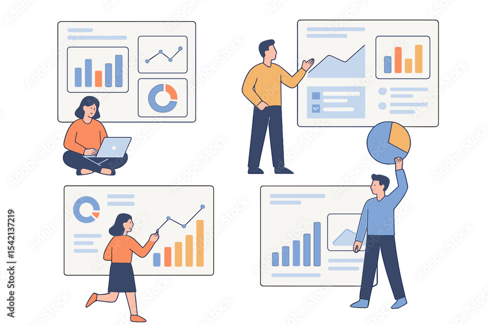 Aufkleber creative individuals analyzing data and presenting insights in a modern office setting during daylig