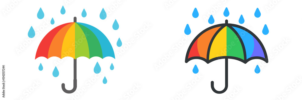 Poster colorful umbrellas with raindrops in a cheerful design for weather-related themes and events