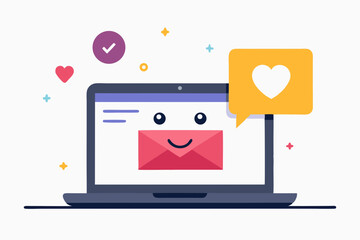 laptop happy blushing face receiving email