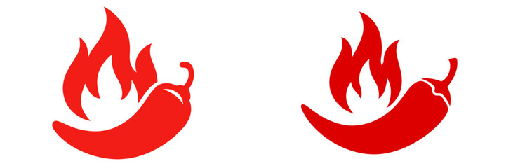 Red chili pepper icons with flame graphics representing spiciness in food and cuisine