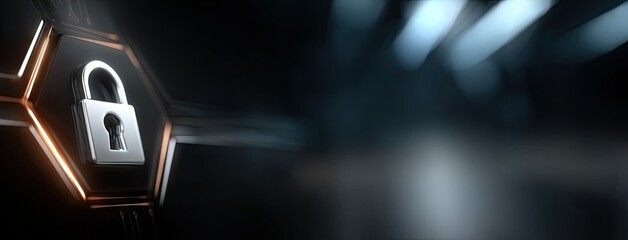 Abstract futuristic blue background featuring a security lock concept for data protection in a cyber network system design