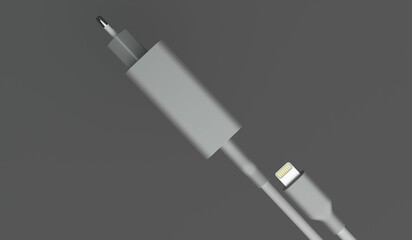Type-C charging cable, black background, 3D illustration