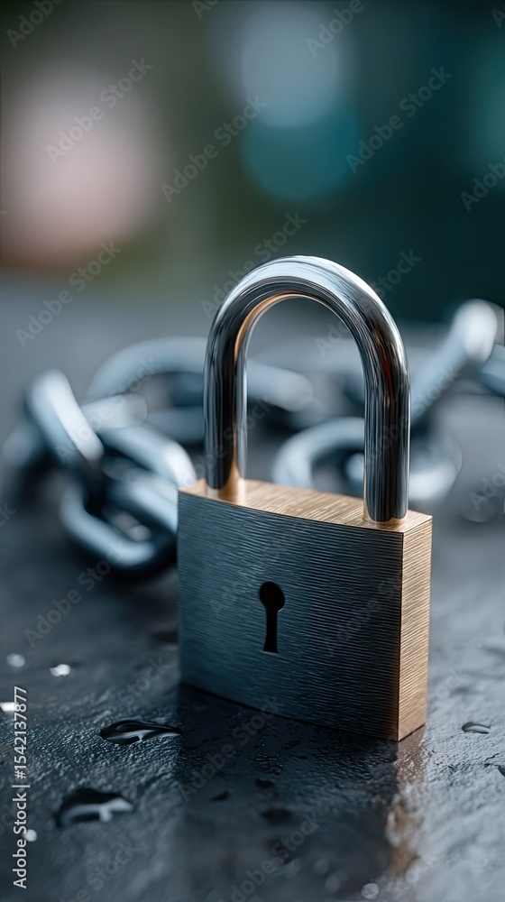 Poster abstract futuristic blue background featuring a security lock concept for data protection in a cyber