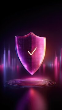 Futuristic abstract security design featuring blue shield and lock symbol with elements in a white and grey background suitable for web banners or headers