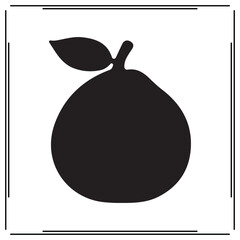 Guava or Peach Silhouette Icon – Black Fruit Vector with Leaf and Stem for Organic Food Art, Healthy Eating Symbol, Fresh Produce Clipart, Botanical Design, Nature Illustration

