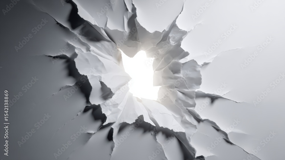 Poster a dramatic hole in a white surface creates an intriguing visual effect with light shining through.