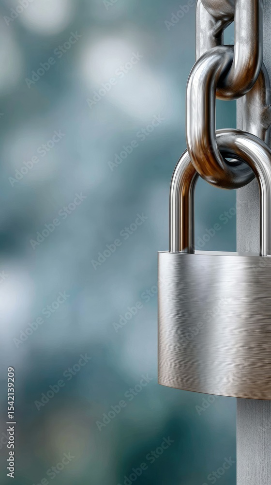 Poster locked symbol on blue circuit board background represents cybersecurity concept in modern technology