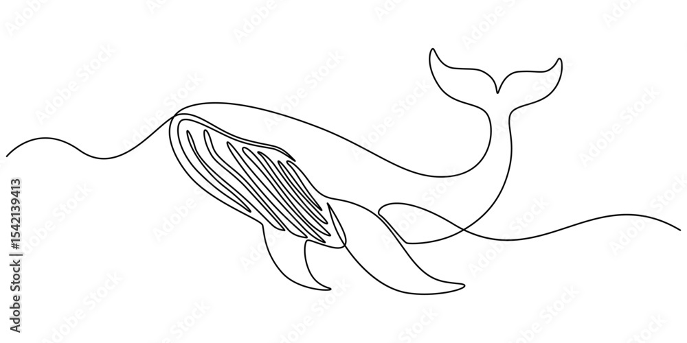Poster continuous single drawn one line drawing of whale. vector illustration, continuous one line drawing 