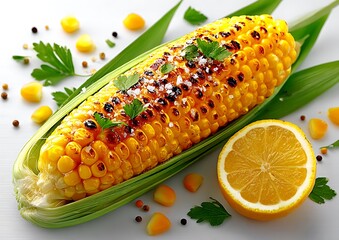 Grilled corn on the cob with lemon