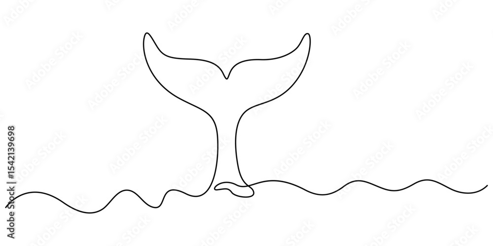 Poster continuous single drawn one line drawing of whale. vector illustration, continuous one line drawing 