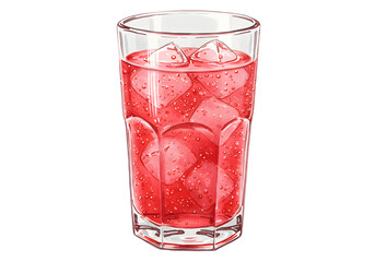 Refreshing Red Soda Drink with Ice Cubes in a Glass - Watercolor Illustration clipart watercolor png, isolated on transparent background