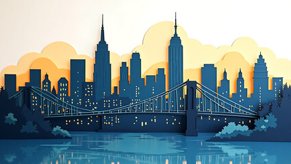 Papercut Layered City Skyline with Depth and Texture