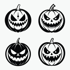 Halloween pumpkin faces, jack o’ lantern set , spooky expression icons, black and white vector, festive design art