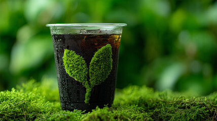Beautifully Crafted Beverage Cup of Cold Brew Artfully Garnished with Greenery on a Natural Surface