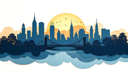 Papercut Layered City Skyline with Depth and Texture