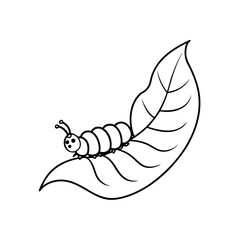 Caterpillar on a leaf line art illustration