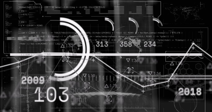Displaying circular chart in HUD overlay, showing rising line graph, numeric labels and hex grid