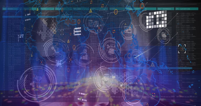 Displaying network visualization on control hub, with world map outlines and code columns