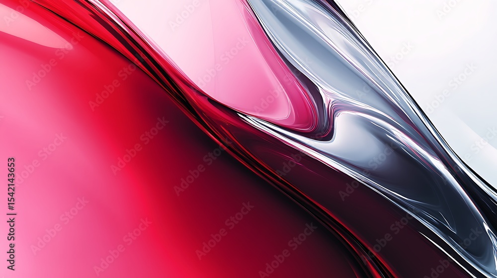 Poster abstract red and silver flowing design with glossy reflections and smooth gradients background