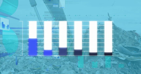 Displaying vertical bar chart gridlines on landfill site, showing excavator bucket and rubber tire