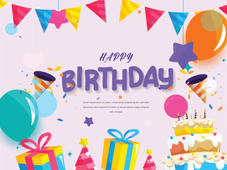 Happy birthday party background with text and colorful tools and vector file.