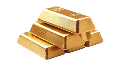 Stacked gold bars financial wealth and investment symbol isolated on transparent background.