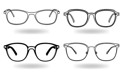 Minimalist Line Art Eyeglass Frames Set  Black Outline Spectacles Collection on White Background