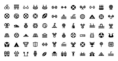 Athletic Sports Line Icon Set – Thin Linear Vector Symbols of Summer Sports, Gym Workouts, Football, Swimming, Gymnastics, Running, and Physical Activities Isolated on Transparent Background