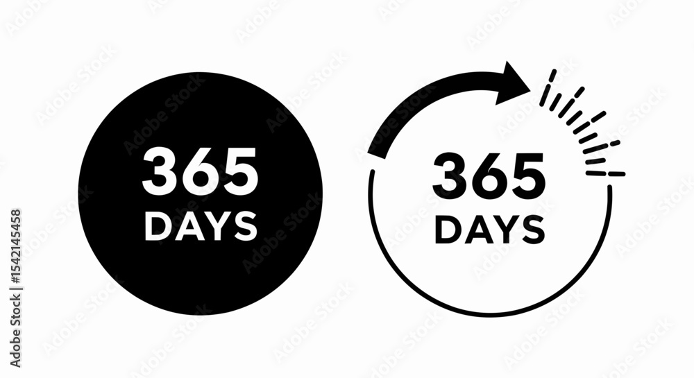 Poster this high-quality vector image features two minimalist 365 days icons: a solid black circle with whi