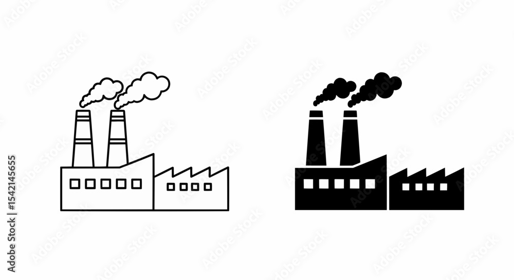 Poster this high-quality vector image features two simple factory icons: a black outline and a solid black 