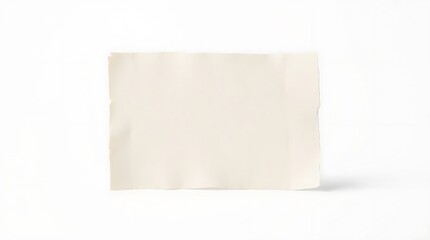 A simple, off-white rectangular paper with slightly rough edges is isolated on a bright white background, casting a subtle shadow.