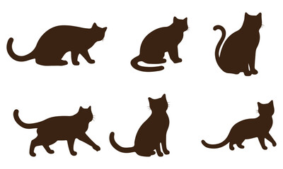 Set of silhouettes of cats on a white background. Vector illustration. Cat silhouettes set, large pack of vector silhouette design