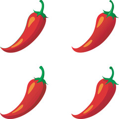 A vibrant collection of stylized red chili illustrations, showcasing various forms from whole peppers to dried flakes, highlighting their fiery essence