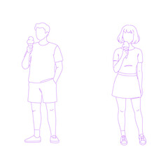 summer lineart person eating an ice cream illustration