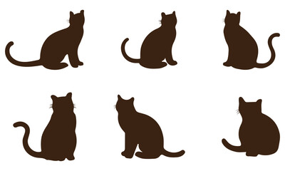 Collection of black cat silhouettes in various poses. Set of black cat silhouette. Kitten silhouette collection isolated on white background