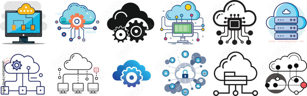 Poster cloud computing icons set isolated on white background isolated on transparent background