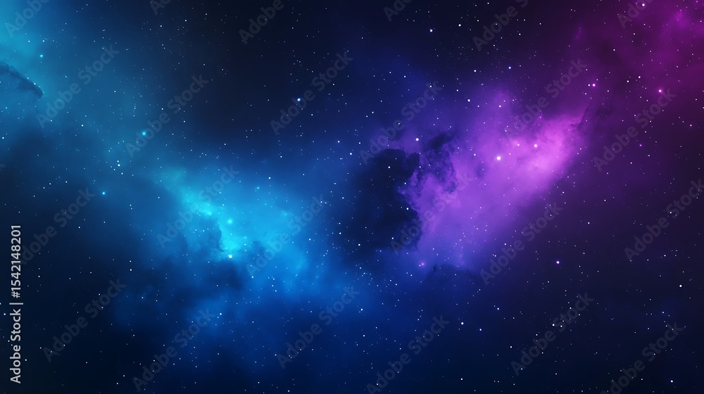 Poster cosmic nebula and stars in deep space, galaxy background with glowing clouds and starfield