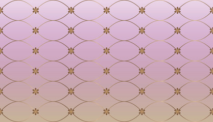 Golden line wave with flowers seamless pattern, vector illustration abstract background.