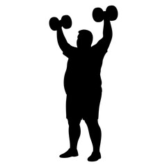 Overweight man lifting dumbbells silhouette illustration