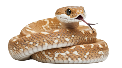 Coiled snake flicking tongue on transparent background