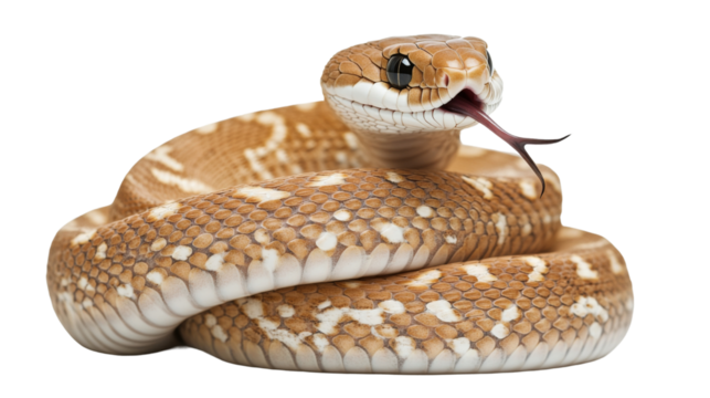 Coiled snake flicking tongue on transparent background