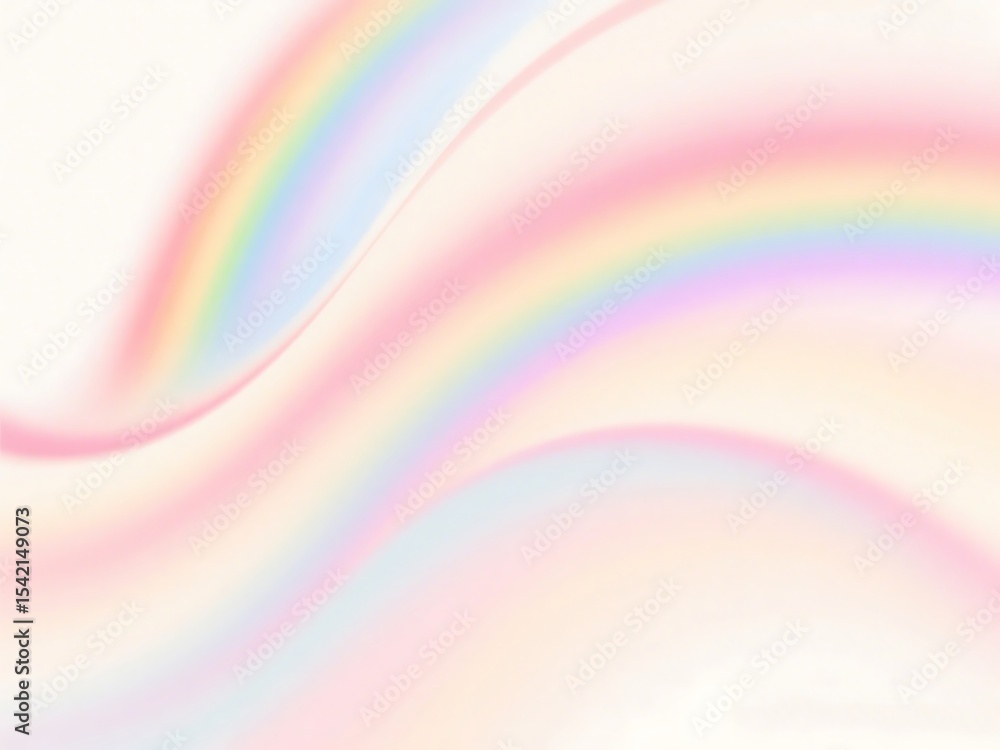 Poster a pastel rainbow gradient flows in soft waves across a pale, luminous background, creating a dreamy,
