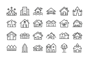 Collection of House and Building Outline Icons