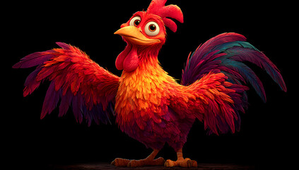 Fototapeta premium A cartoon chicken depicted in an animated style.