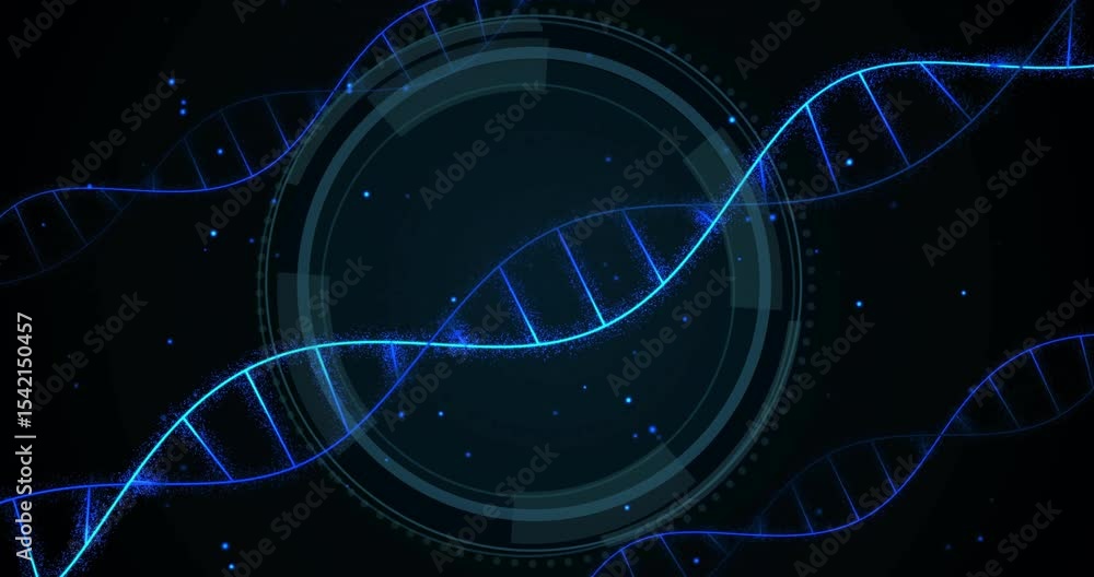 Poster dark backdrop initiating shield and cyber security text emerging, helix gliding over rotating hud
