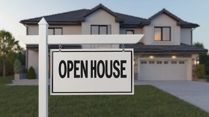 Open house sign in front of a new home