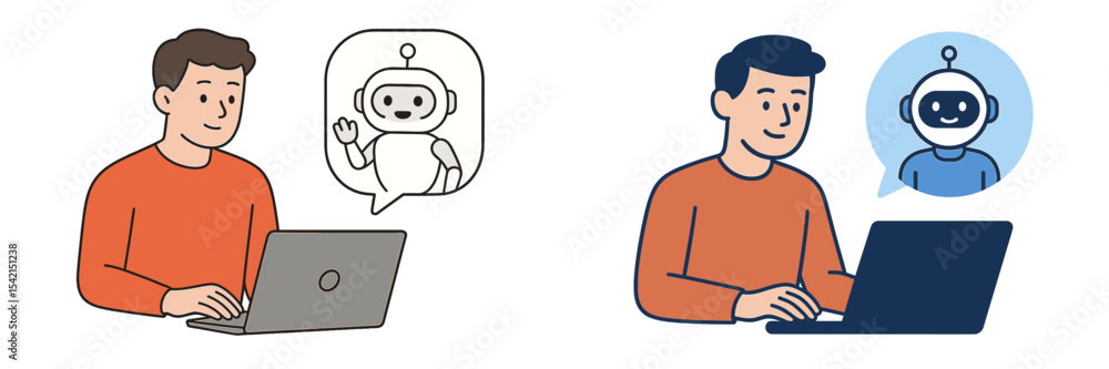 Poster user engaging with chatbot technology while using a laptop in a modern workspace during the day
