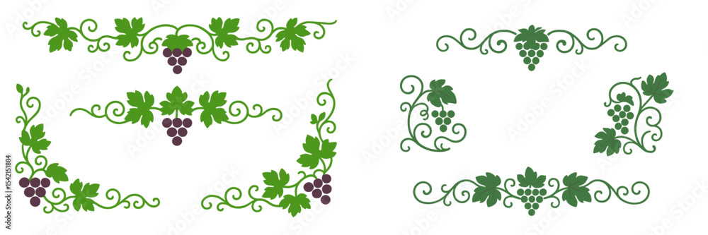 Poster decorative grapevine borders with leaves and clusters suitable for wine-related designs and themes