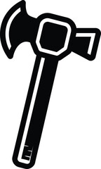 Black Claw Hammer Icon with Striped Handle, Simple Construction Tool Isolated on White