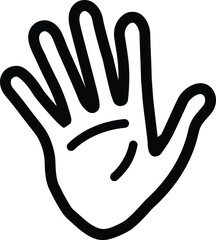 Cartoon Hand with Five Fingers Black Outline on White Background Illustration